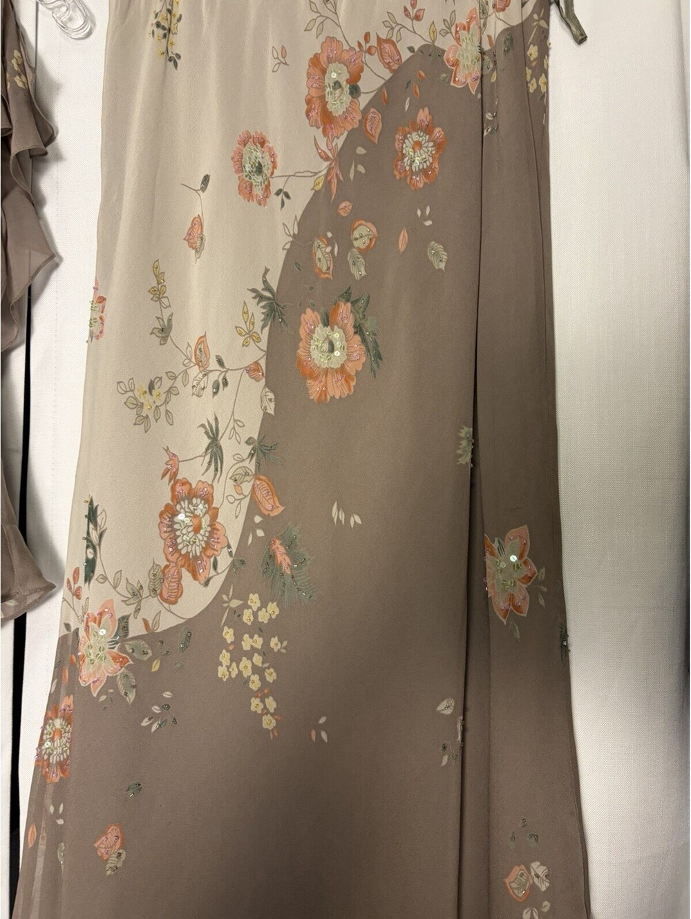 Vintage 90s Adrianna Papell Petites Silk Floral Ruffle Sequin Skirt Set 10P - Picture 4 of 7